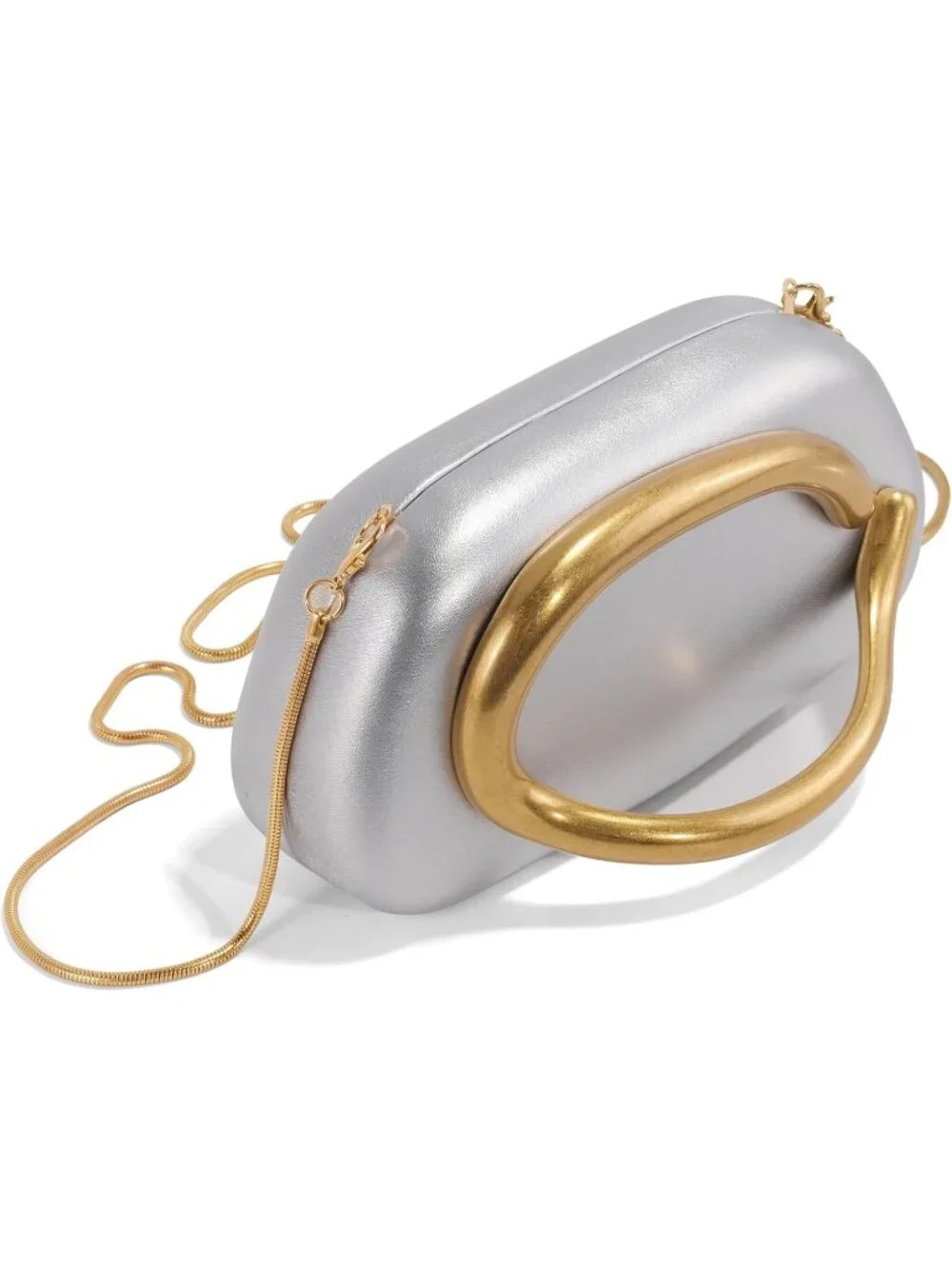 Women's Leather Silver Nylon Magnetic Buckle Closure Formal Evening Clutch Purse